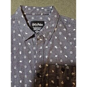 Harry Potter Mens 100% Cotton Button Down Short Sleeve Shirt Size Large